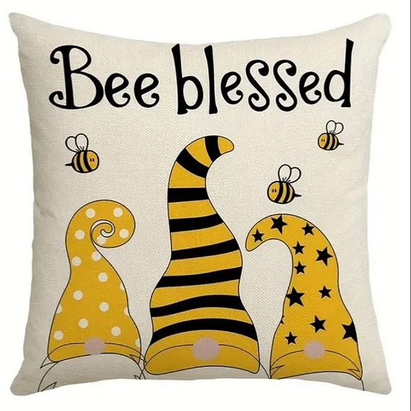 New Home Deco Linen Blend Set of 4 Bee Theme Pillowcases - Picture 3 of 8